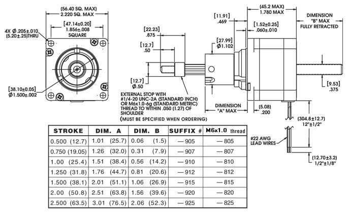 Size 23 Series 57000 Captive Linear Actuator Dimensional Drawing