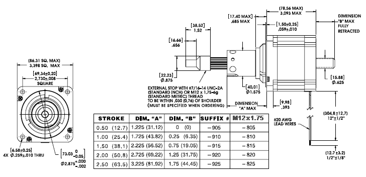 Size 34 Series 87000 Captive Linear Actuator Dimensional Drawing Size 34 Series 87000 Captive Linear Actuator Dimensional Drawing
