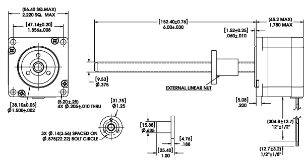 Size 23 Series 57000 External Linear Actuator Dimensional Drawing