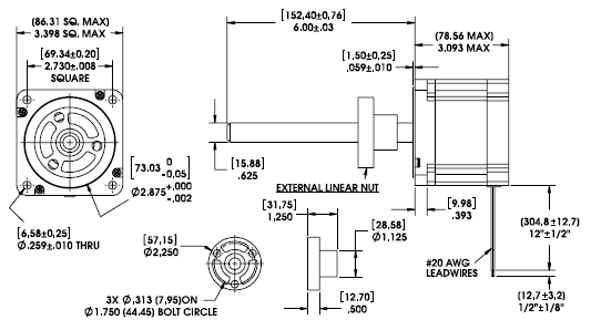 Size 34 Series 87000 External Linear Actuator Dimensional Drawing