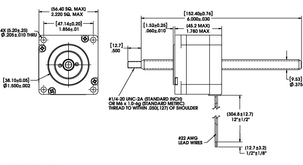Size 23 Series 57000 Non-Captive Linear Actuator Dimensional Drawing
