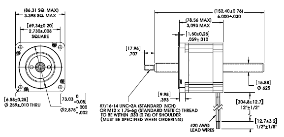 Size 34 Series 87000 Non-Captive Linear Actuator Dimensional Drawing Size 34 Series 87000 Non-Captive Linear Actuator Dimensional Drawing