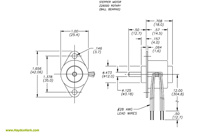 26mmZ26000 Can-Stack Rotary Ball Bearing Motor Dimensional Drawing